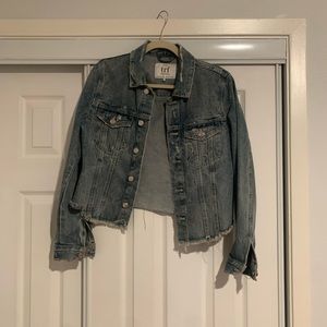 Zara TRF Denim Distressed Cropped Denim Jacket Size M
